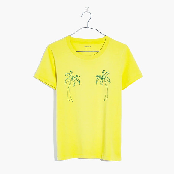 Madewell — Embroidered Palm Tree Radio Boxy Tee Yellow Green T-shirt — Small NEW - Picture 1 of 7